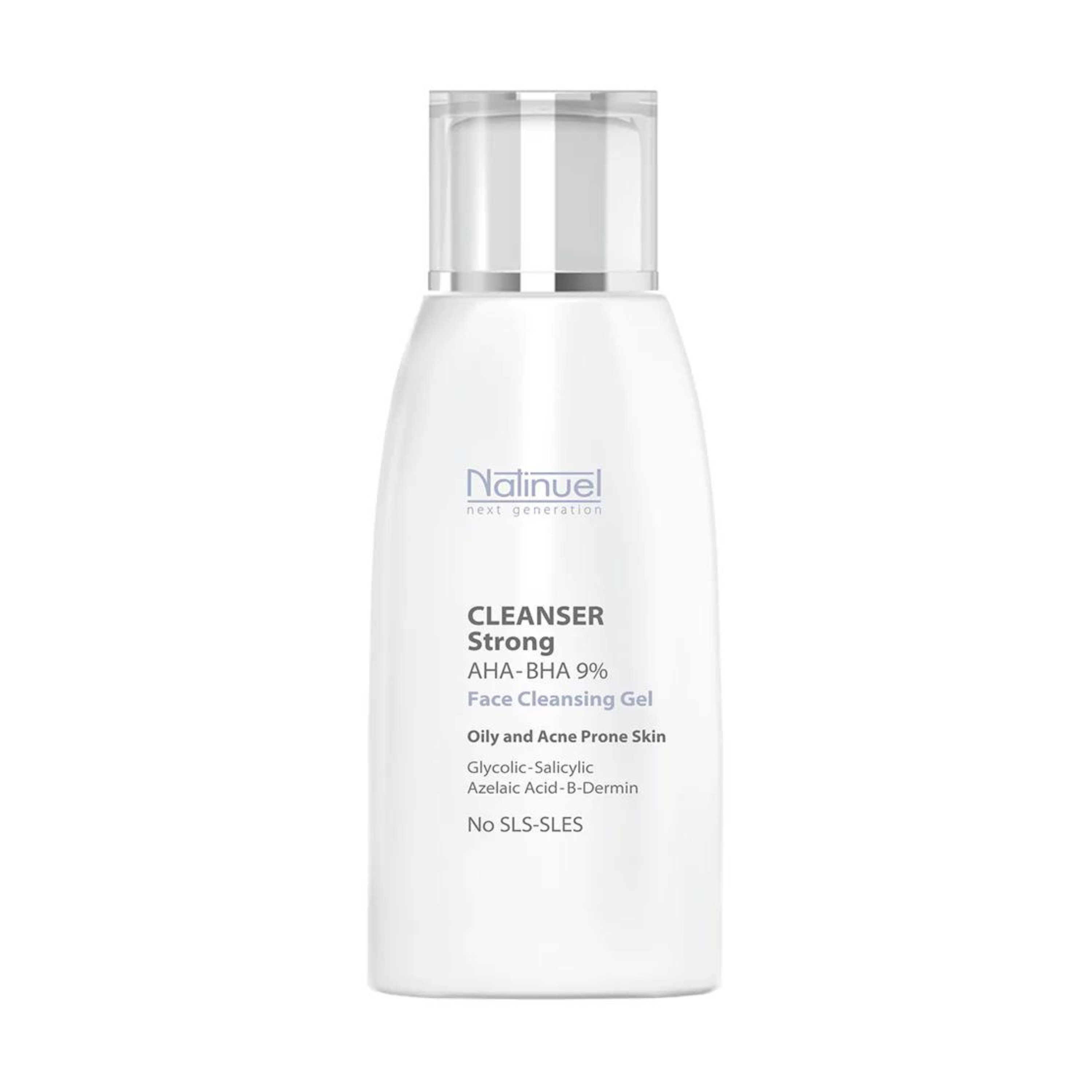 NATINUEL CLEANSER AHA – BHA 9%, Prausiklis su glikolio rūgštimi riebiai, probleminei odai, 150 ml