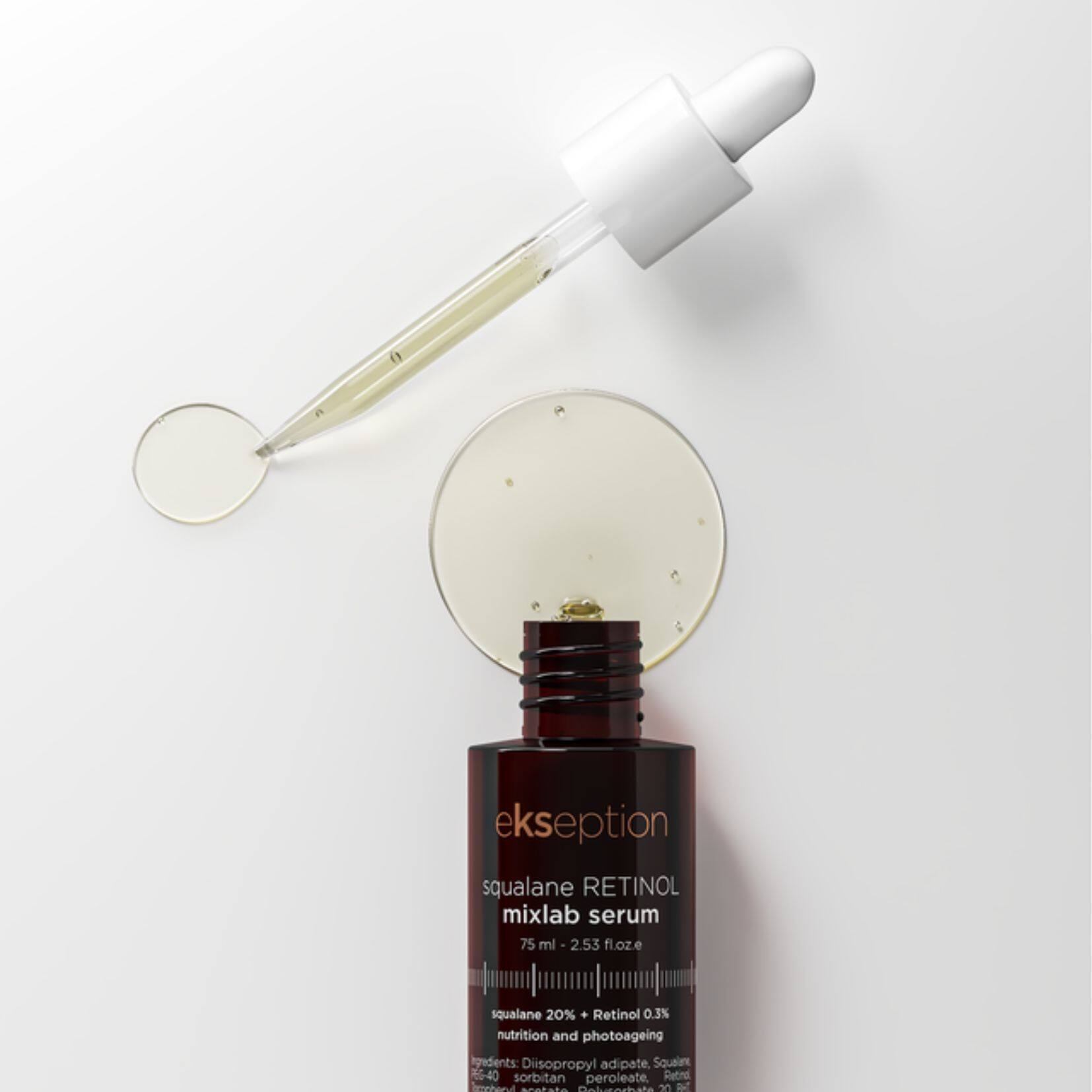 EKSEPTION SQUALANE RETINOL, Priešraukšlinis serumas odos maitinimui, prieš fotosenėjimą, 75 ml